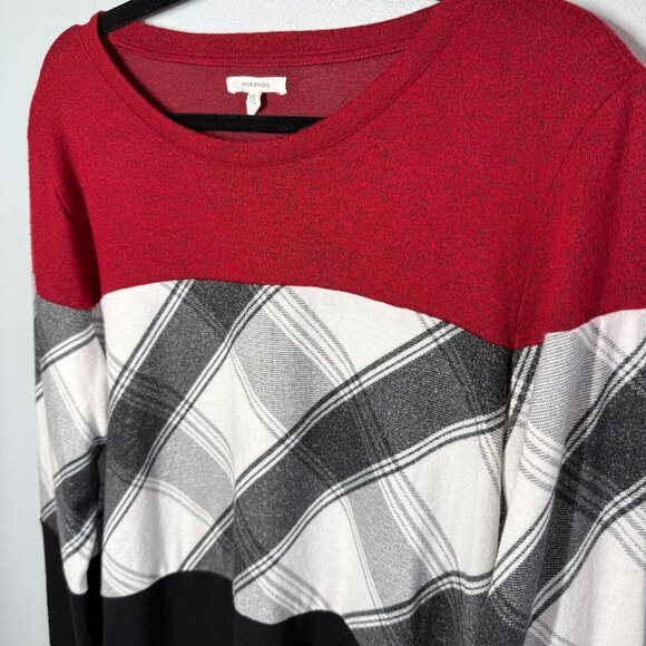 Maurices Women Buffalo Plaid Mixer Knit Top Large Colorblock Cabincore Cozy Fall - Picture 4 of 12